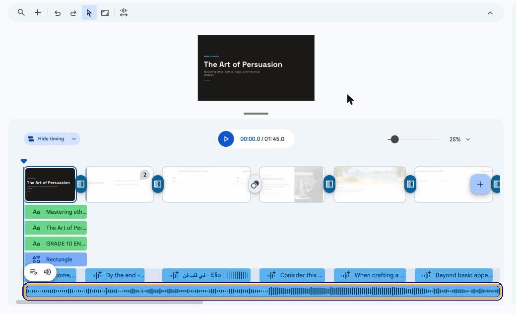 New music track inserted along the bottom of the timeline from the start