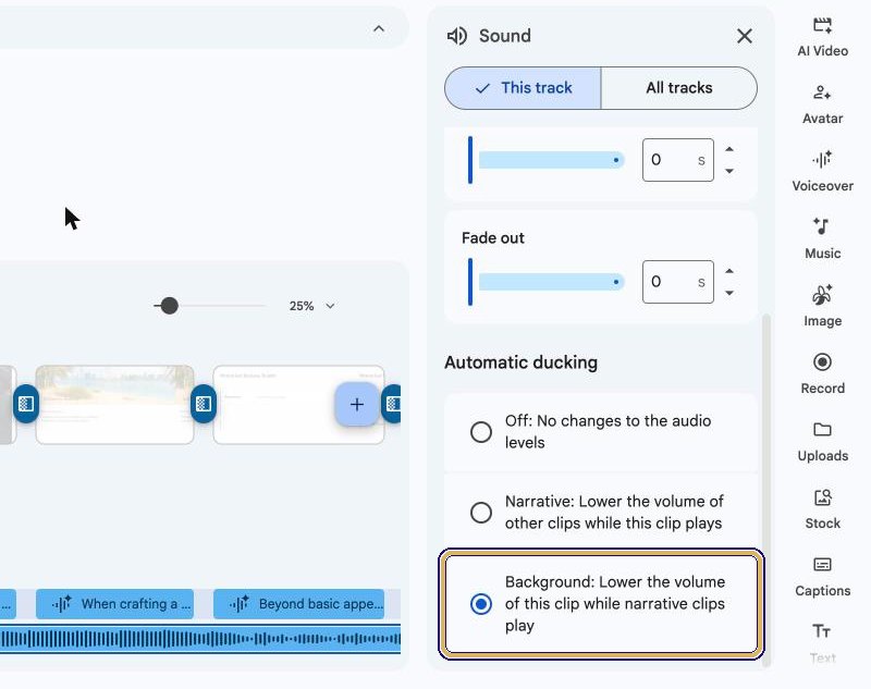 Automatic ducking set to Background